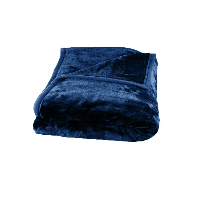 675gsm 2 Ply Solid Faux Mink Blanket Queen 200x240 cm Navy.