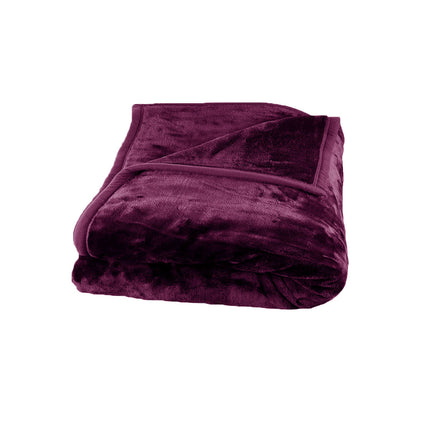 675gsm 2 Ply Solid Faux Mink Blanket Queen 200x240 cm Plum.