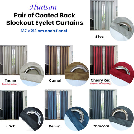 Emporio Hudson Pair of Coated Back Blockout Eyelet Curtains 137 x 213cm each Cherry Red (Labelled as Burgundy).