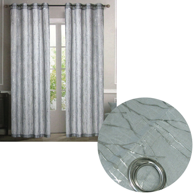 Pair of Sheer Eyelet Curtains Grey with Silver Foils 137 x 213 cm.