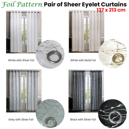 Pair of Sheer Eyelet Curtains Grey with Silver Foils 137 x 213 cm.