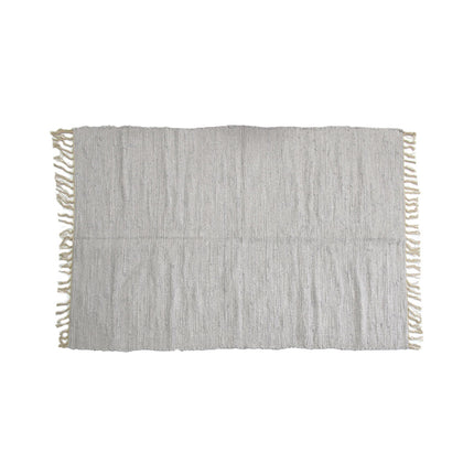 Large Chindi Cotton Handmade Floor Mat with Tassels 90 x 150 cm Silver.