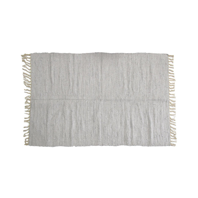 Large Chindi Cotton Handmade Floor Mat with Tassels 90 x 150 cm Silver.