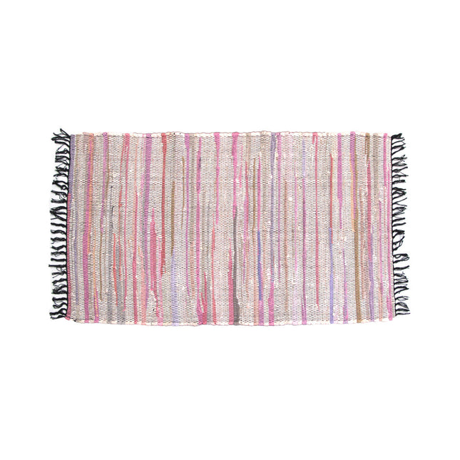 Tonal Chindi Cotton Handmade Floor Mat with Tassels 70 x 120 cm Bright Multi.