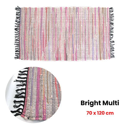 Tonal Chindi Cotton Handmade Floor Mat with Tassels 70 x 120 cm Bright Multi.