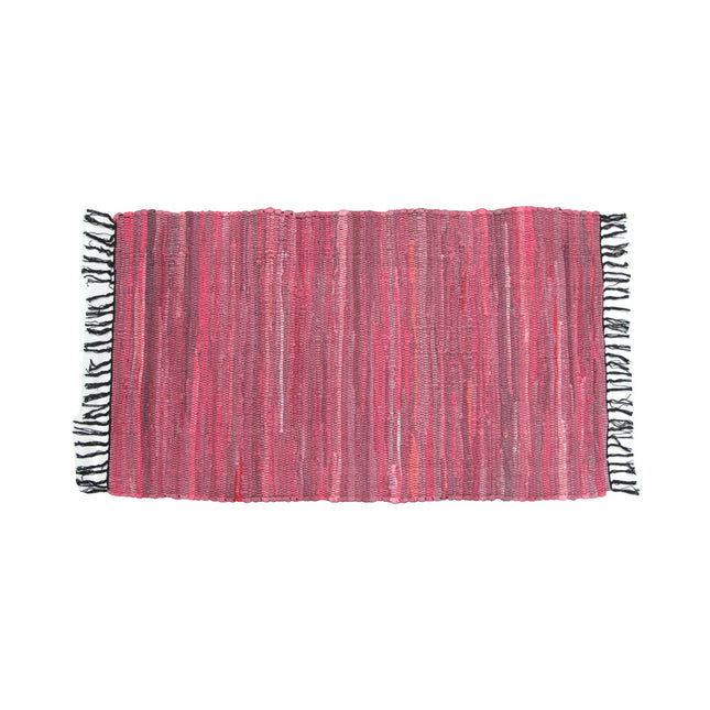 Tonal Chindi Cotton Handmade Floor Mat with Tassels 70 x 120 cm Pink.