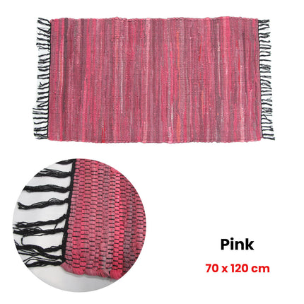 Tonal Chindi Cotton Handmade Floor Mat with Tassels 70 x 120 cm Pink.