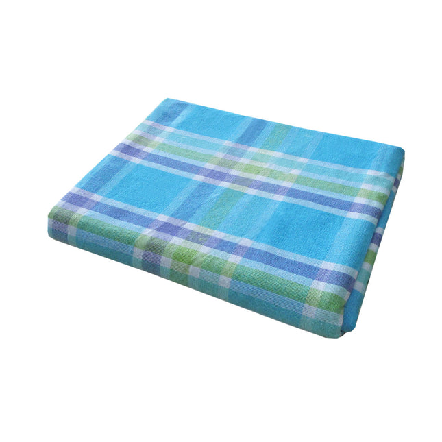 Cotton Plaid Checks Oblong Table Cloth Blue 150 x 230cm.