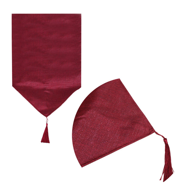 Metallic Texture Table Runner with Tassel 33 x 180 cm Red.