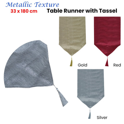 Metallic Texture Table Runner with Tassel 33 x 180 cm Red.