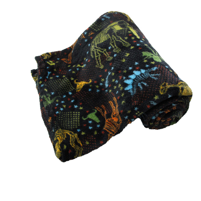 190GSM Boys Cool Ultra Soft Coral Fleece Throw 127 x 152cm Dinosaur Fossils.