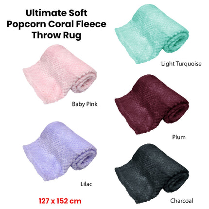 180GSM Soft Popcorn Coral Fleece Throw Rug 127 x 152cm Baby Pink.