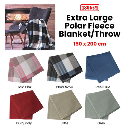 180GSM Extra Large Polar Fleece Throw Blanket 150 x 200cm Steel Blue.