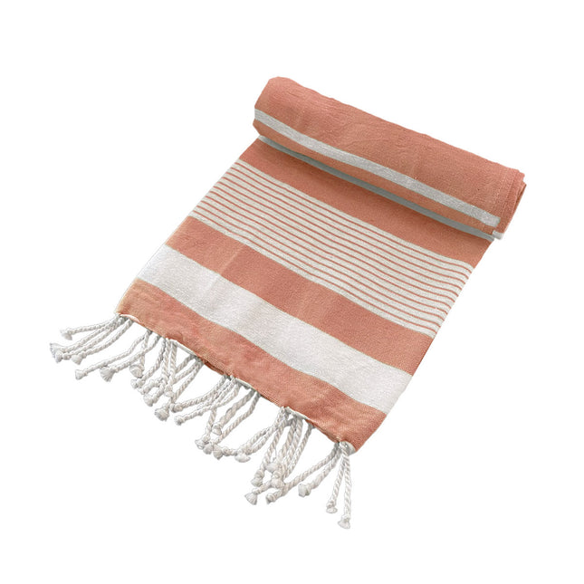 Cotton Rich Large Turkish Beach Towel with Tassels 80cm x 155cm Coral.