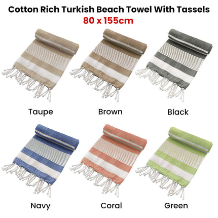 Cotton Rich Large Turkish Beach Towel with Tassels 80cm x 155cm Coral.