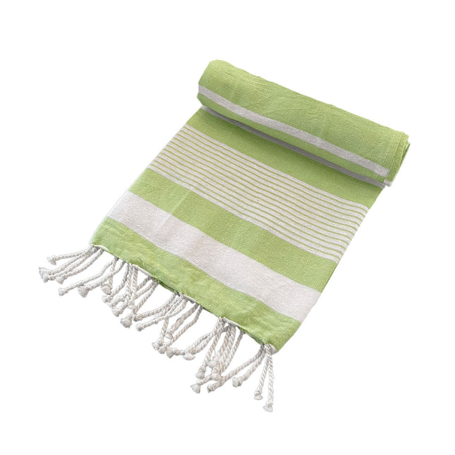 Cotton Rich Large Turkish Beach Towel with Tassels 80cm x 155cm Green.