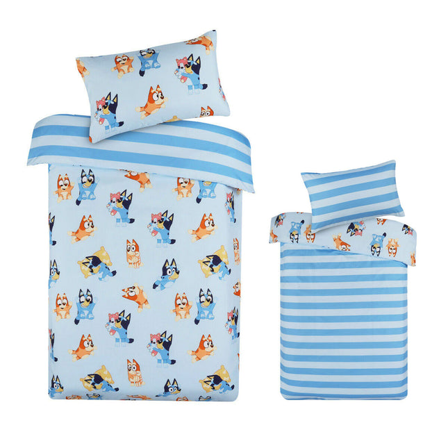 Bluey Bingo Reversible Striped Licensed Quilt Cover Set Single.