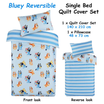 Bluey Bingo Reversible Striped Licensed Quilt Cover Set Single.