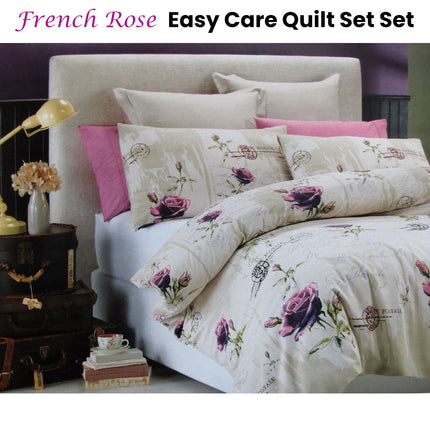 Belmondo French Rose Easy Care Quilt Cover Set King.