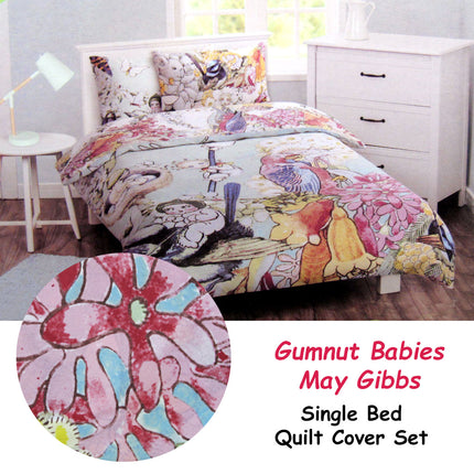 Caprice May Gibbs Gumnut Babies Licensed Quilt Cover Set Single.