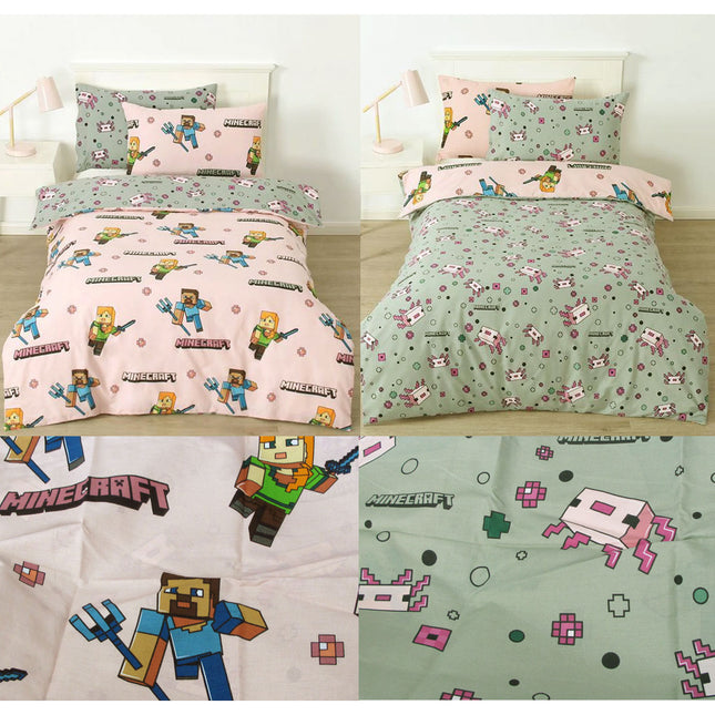 MOJANG Minecraft Reversible Cotton Boys Girls Quilt Cover Set Double.