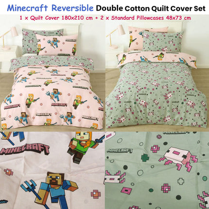 MOJANG Minecraft Reversible Cotton Boys Girls Quilt Cover Set Double.