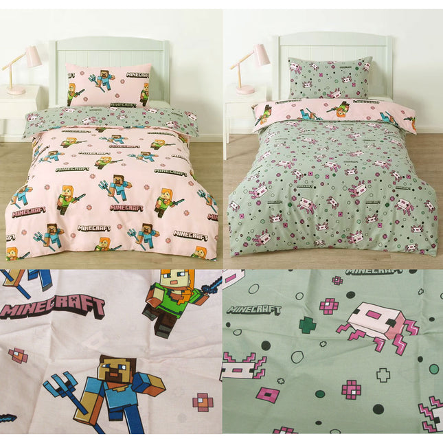 MOJANG Minecraft Reversible Cotton Boys Girls Quilt Cover Set Single.