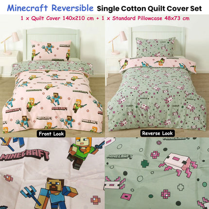 MOJANG Minecraft Reversible Cotton Boys Girls Quilt Cover Set Single.