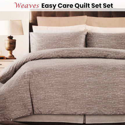 Weaves Coffee Easy Care Quilt Cover Set King.