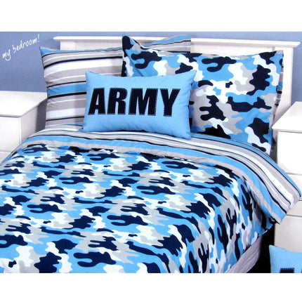 Army Camouflage Blue Quilt Cover Set Single.