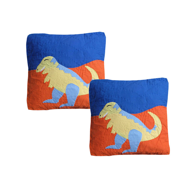 Pack of 2 Dinosaur Embroidered Quilted Cushion Covers 43 x 43 cm.