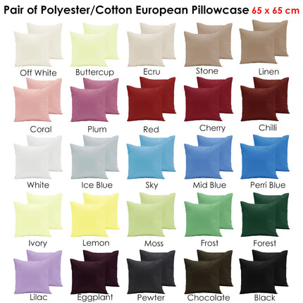 Pair of Polyester Cotton European Pillowcases Off White.