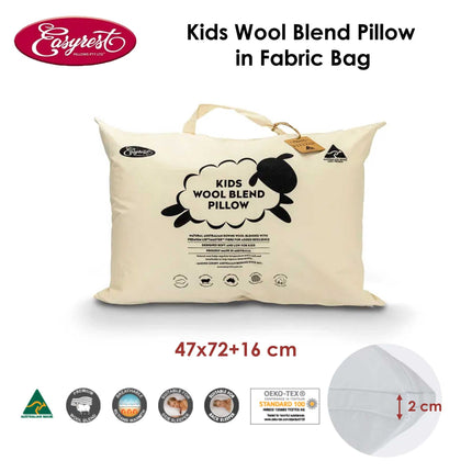 Easyrest Kids Wool Blend Standard Pillow in Fabric Bag.