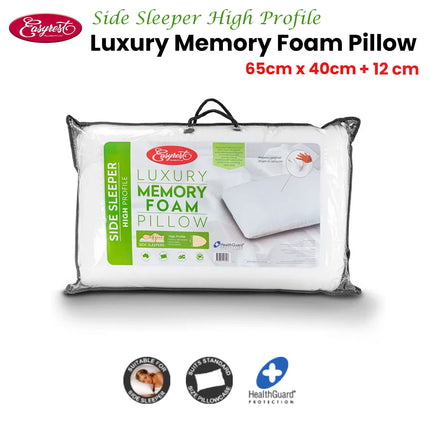 Easyrest Side Sleeper High Profile Luxury Memory Foam Pillow 65 x 40 + 12cm BONUS removable Cover.