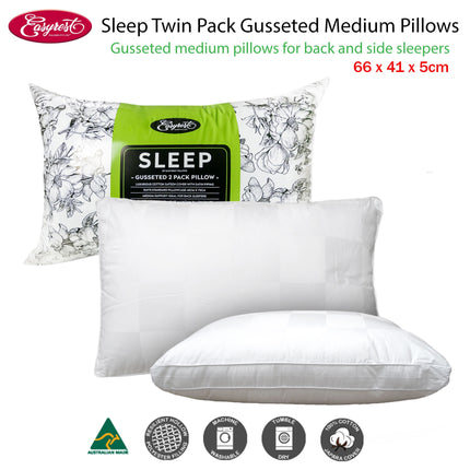 Easyrest Sleep Twin Pack Gusseted Medium Standard Pillows.