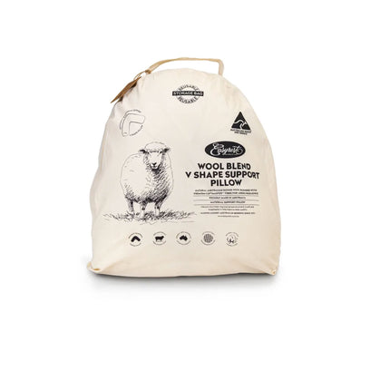 Easyrest Wool Blend V Pillow in Fabric Bag.