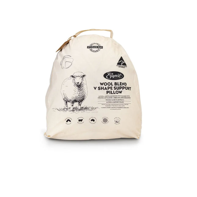 Easyrest Wool Blend V Pillow in Fabric Bag.