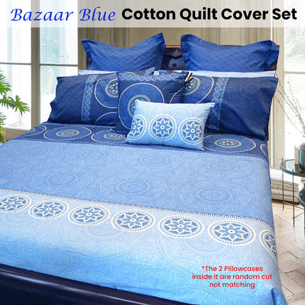 Hotel Living Bazaar Quilt Cover Set BLUE - Queen.