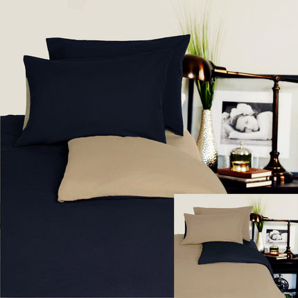 Hotel Living Reversible 100% Cotton JERSEY Quilt Cover Set Black / Latte - QUEEN.