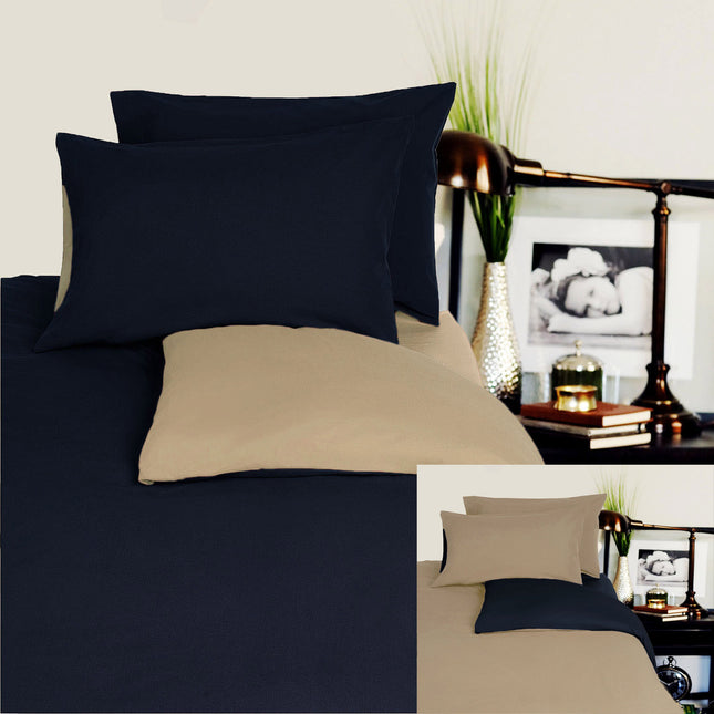 Hotel Living Reversible 100% Cotton JERSEY Quilt Cover Set Black / Latte - QUEEN.