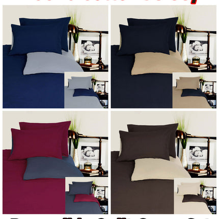 Hotel Living Reversible 100% Cotton JERSEY Quilt Cover Set Black / Latte - QUEEN.