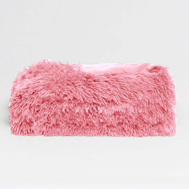 Hotel Living Long Hair Faux Fur Throw Rug Pink.