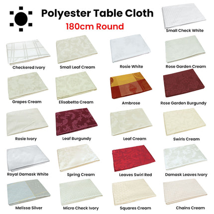 Damask Jacquard Polyester Tablecloth 180cm Round Grapes Cream.