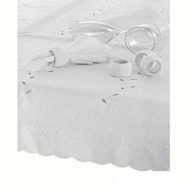 Embroidered Tablecloth - 150x225cm Oblong BRIGHT WHITE.