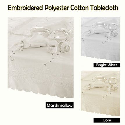 Embroidered Tablecloth - 150x225cm Oblong BRIGHT WHITE.