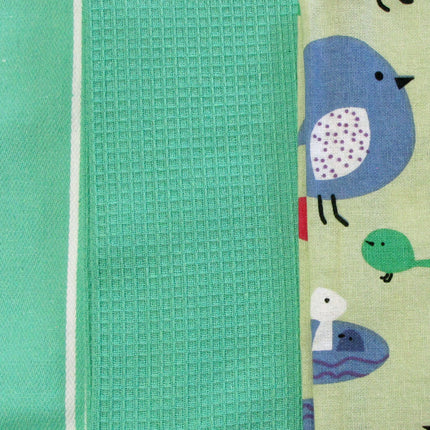 Home Oasis Set of 3 Printed Cotton Rich Tea Towels 50 x 70 cm Birdie Mint.