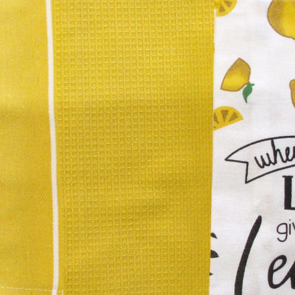 Home Oasis Set of 3 Printed Cotton Rich Tea Towels 50 x 70 cm Lemons Yellow.