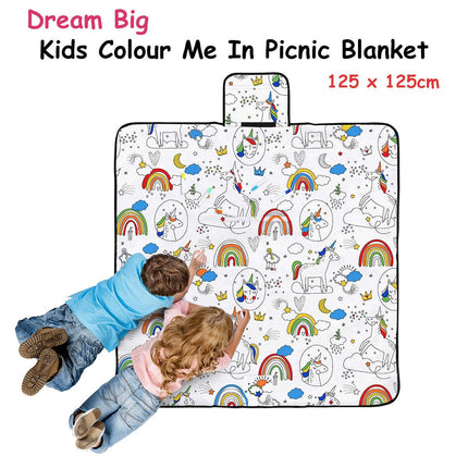Happy Kids Dream Big Colour Me In Picnic Blanket 125 x 125 cm.