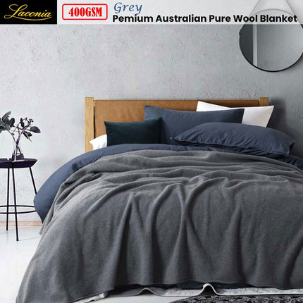 Laconia 400GSM Premium Australian Pure Wool Blanket Grey Super King.