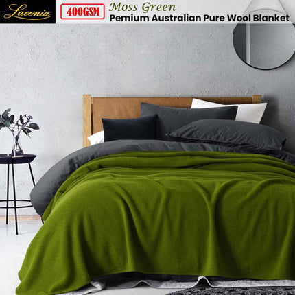 Laconia 400GSM Premium Australian Pure Wool Blanket Moss Green King.